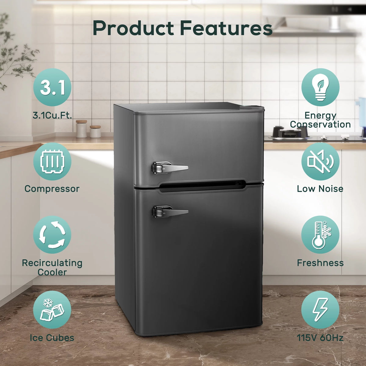 Mini Refrigerator 3.2Cu.Ft Compact Fridge 2-Double Doors with a Freezer X818992