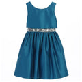 Big Girls Satin Sequin Waist Trim Christmas Dress M4855