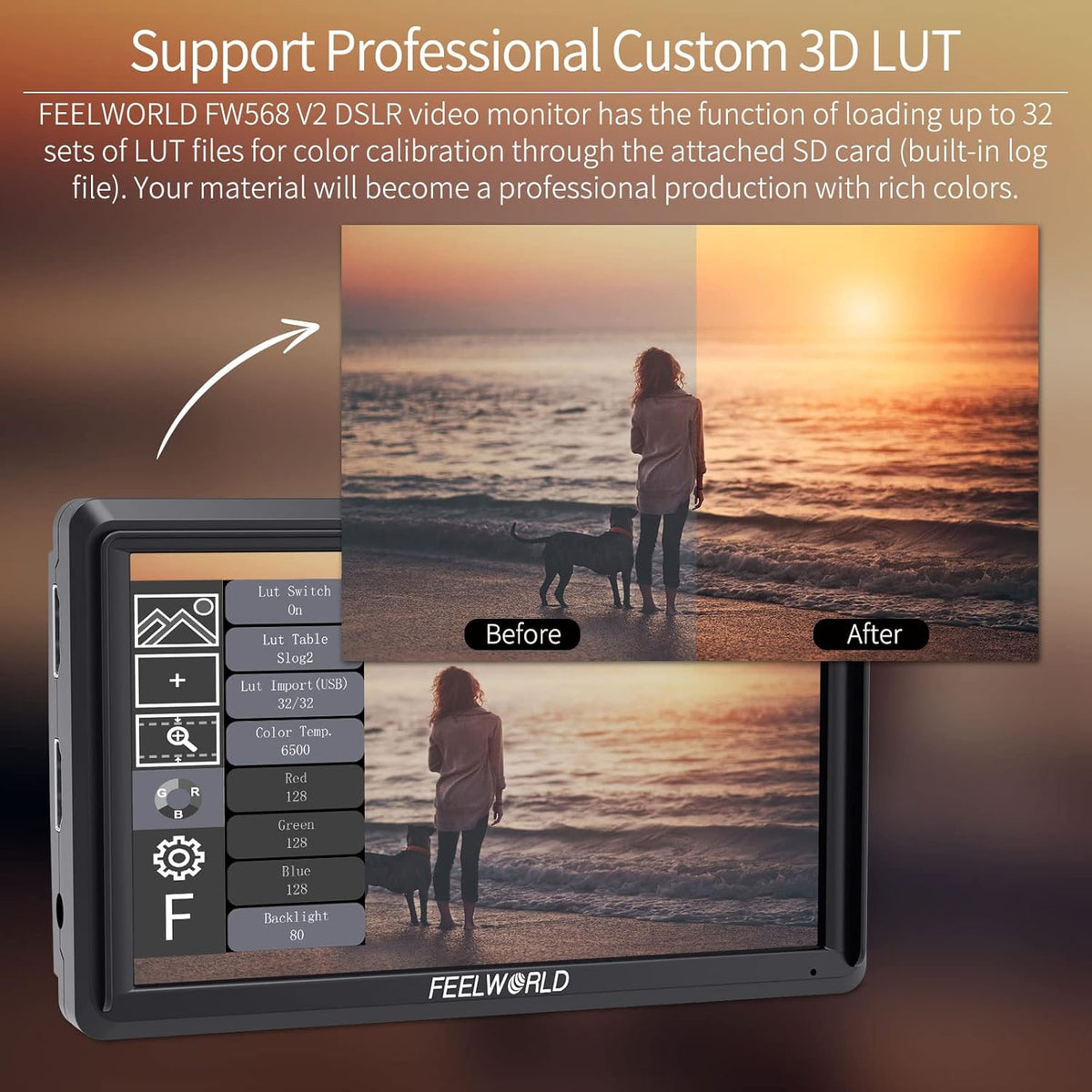 5.5 Inch 4k HDMI Camera Field Monitor with Sunshade and Tilt Arm Mount K38790