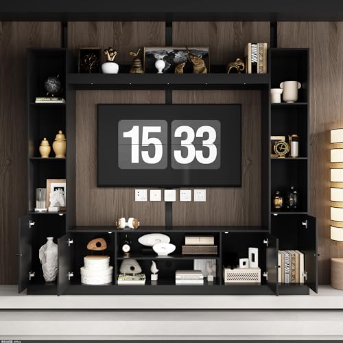 Black 4-in-1 Wall Unit TV Stand with Bookshelves R6584