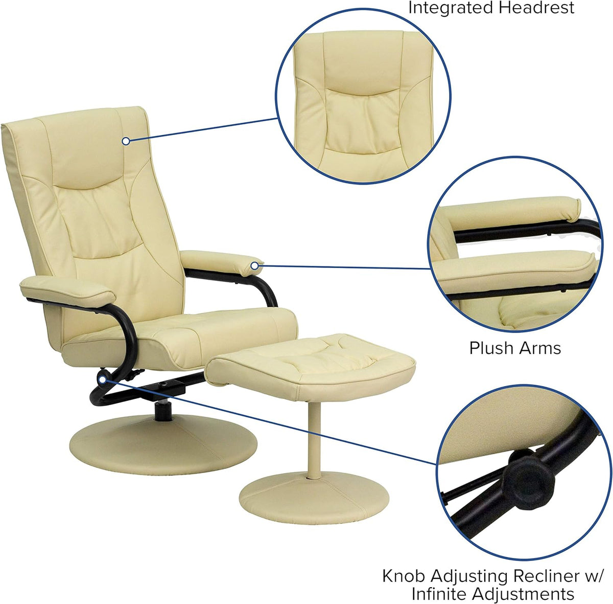 Cream Leathersoft Recliner/Ottoman Q88169