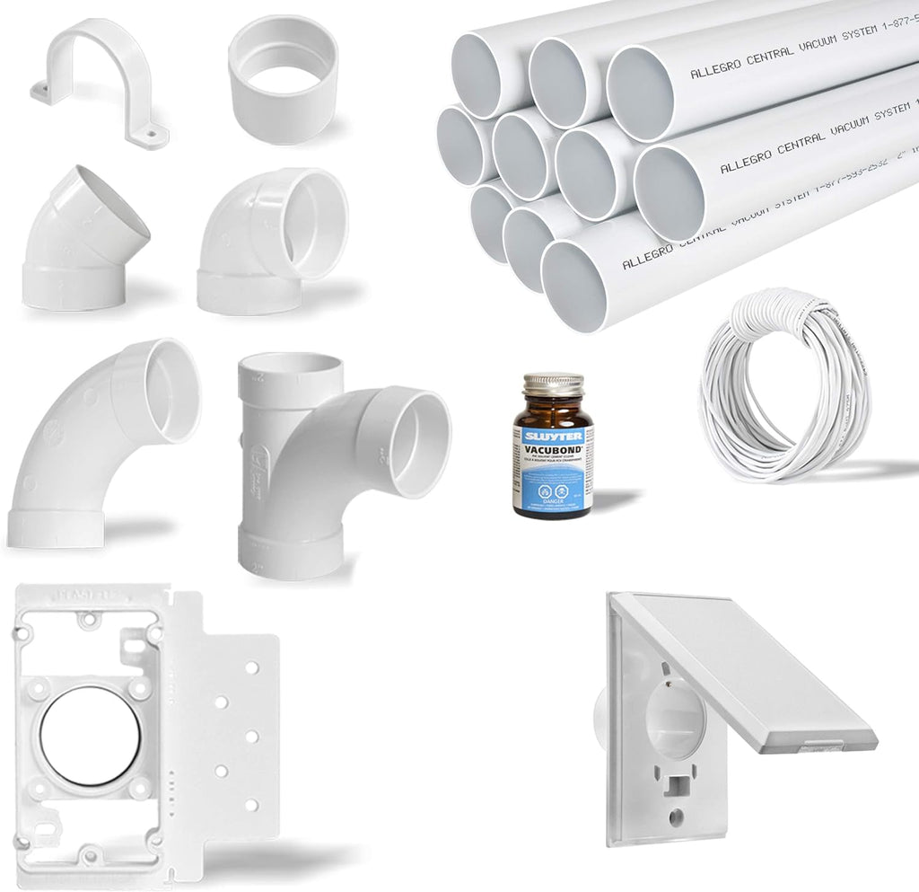 Central Vacuum 3-Inlet Installation Kit with 80 feet of Pipe O3484