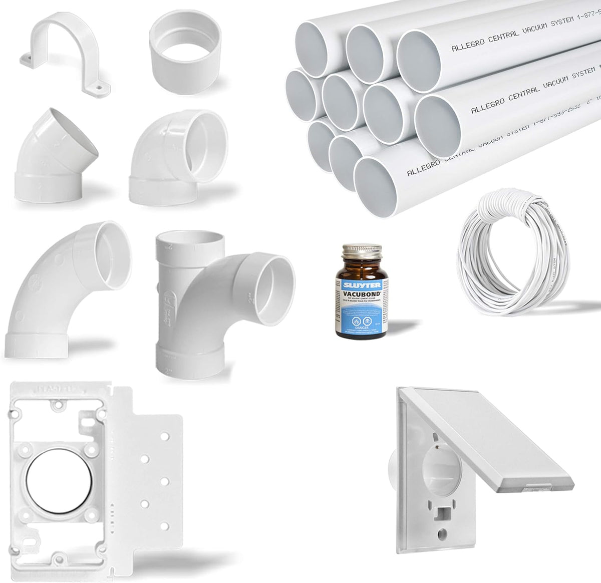 Central Vacuum 3-Inlet Installation Kit with 80 feet of Pipe O3484