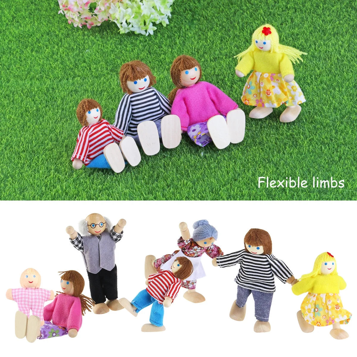 7 Pieces Wooden Dollhouse Family Set Mini People Figures F2050