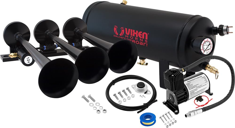 Train Horn Kit with 150psi Air Compressor, 1.5 Gallon Tank, 3 Trumpets Y9024