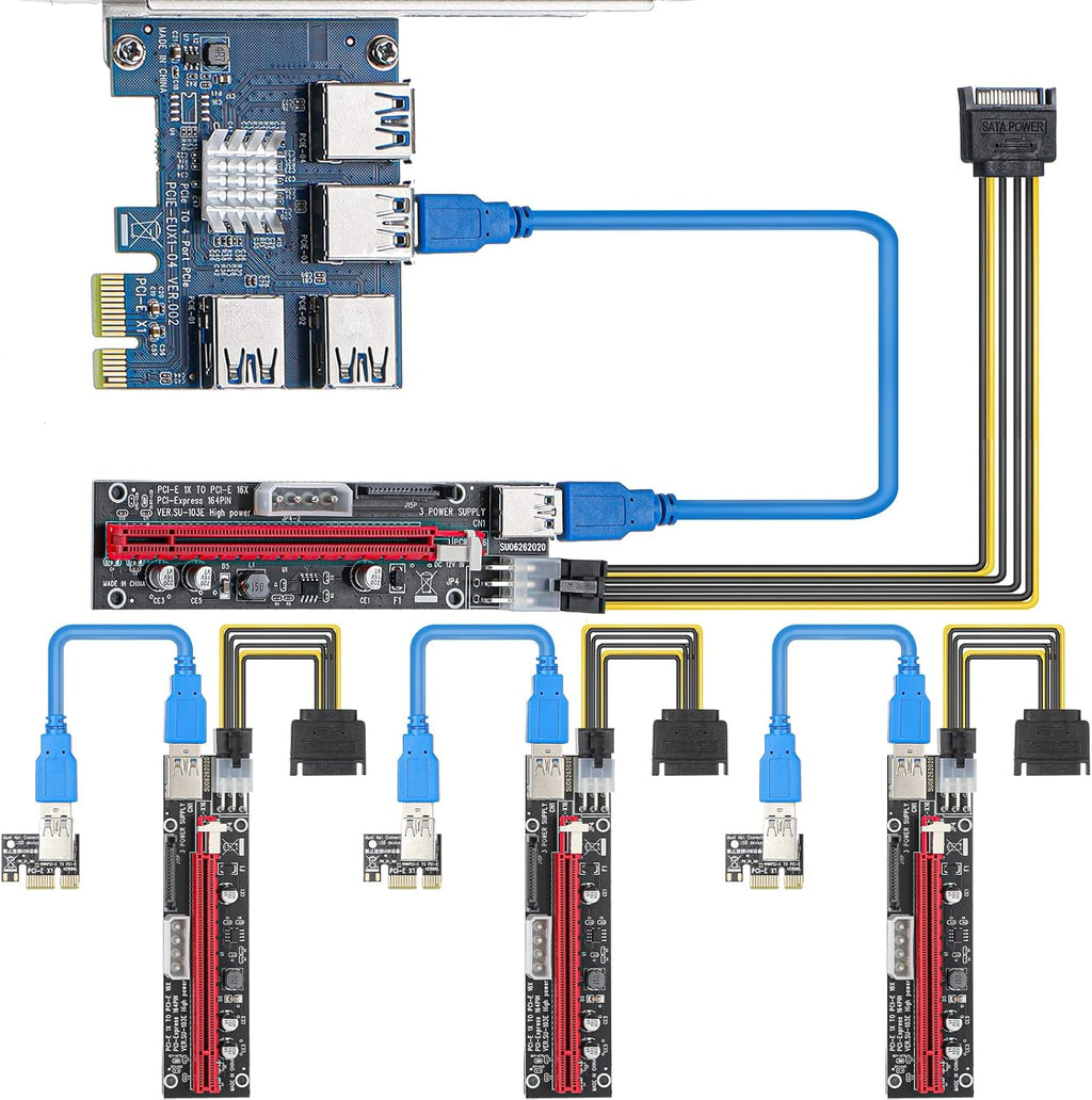 5 Pieces PCIE Riser Card Adapter Set with USB 3.0 External Converter Pack of 2 I20314