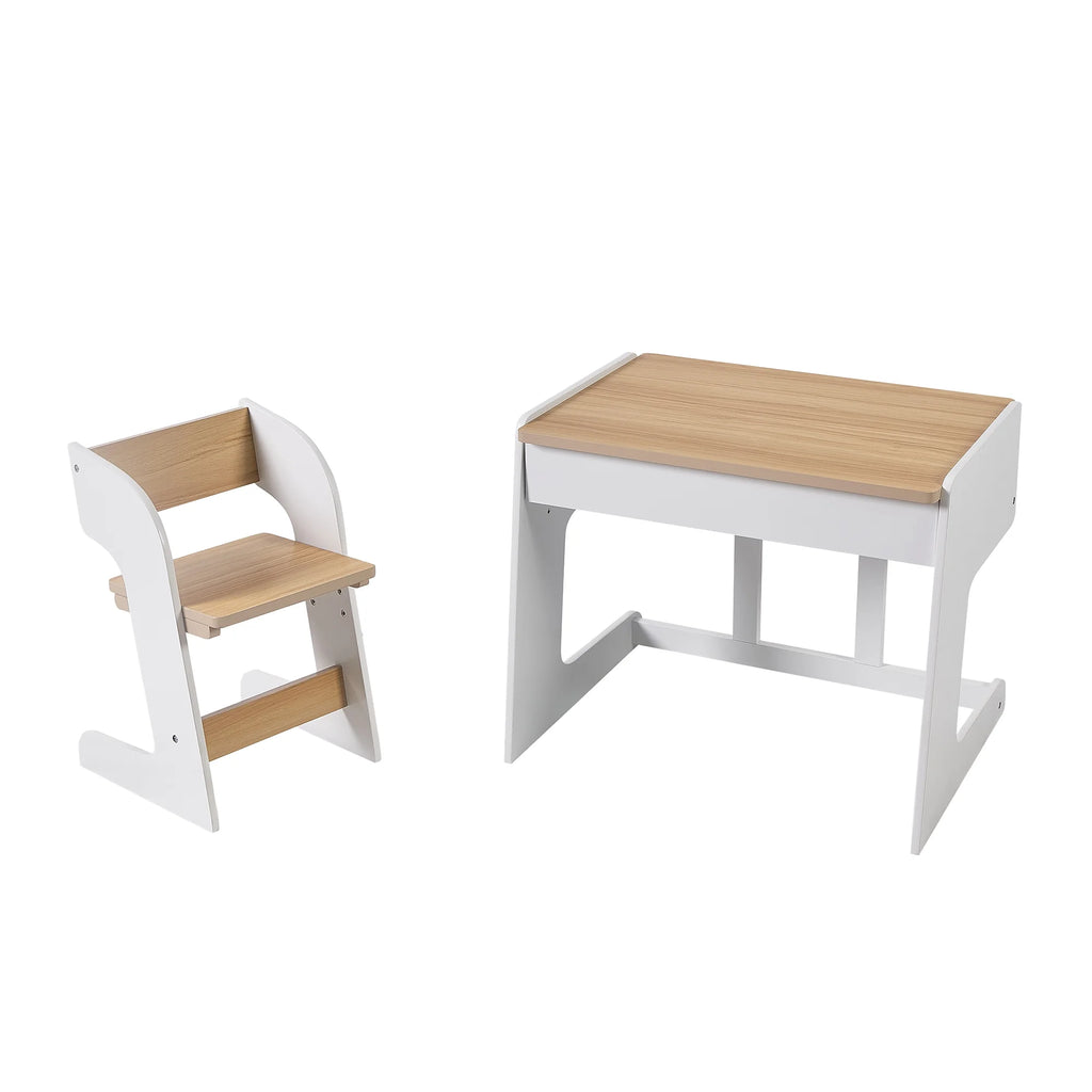 White & Natural Wooden Kids Table and Chair Set, 2 Piece P190