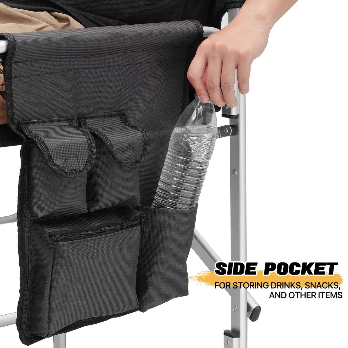 Folding Camping Director Chair with Side Table & Storage Pocket, Black S57671