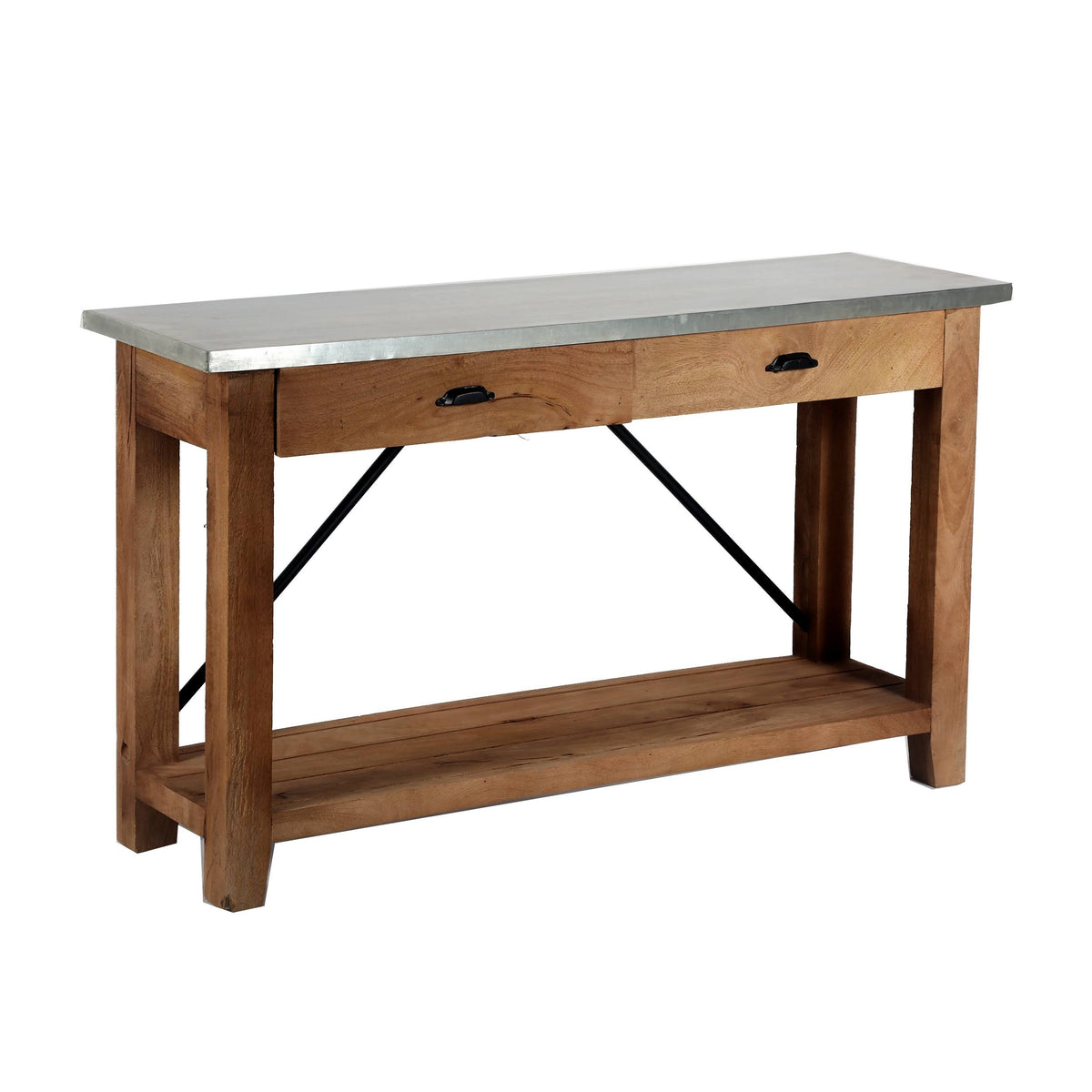 50-Inch Wood and Zinc Metal Console Table with 2 Drawers D89468
