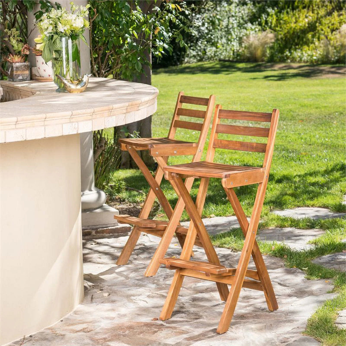 Foldable Outdoor Wood Barstool Set P57475
