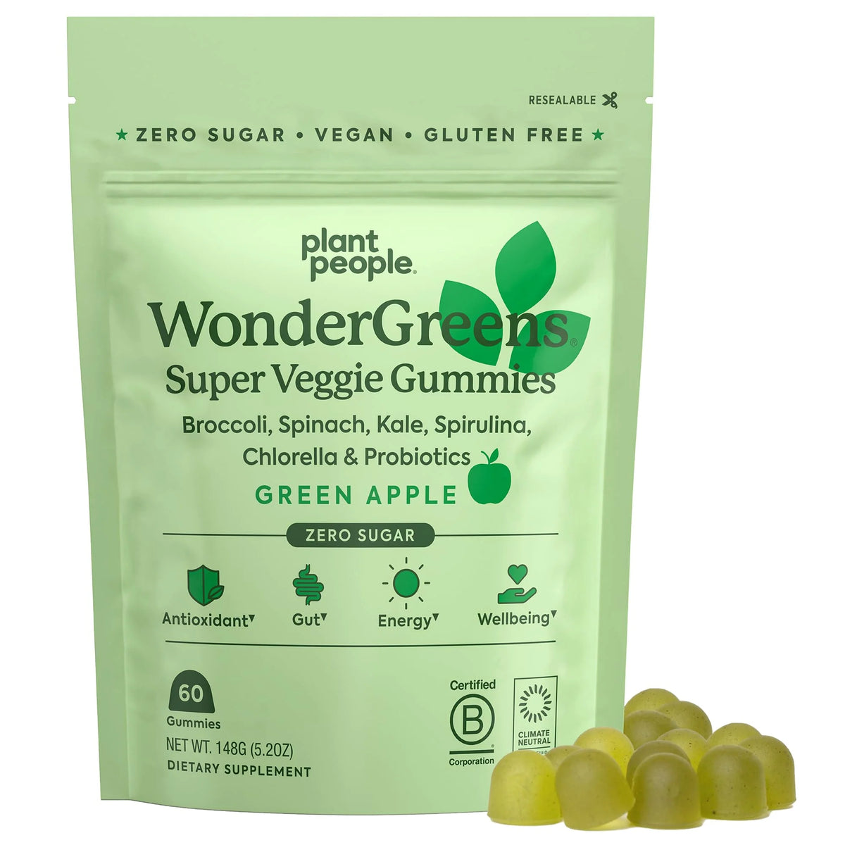 Green Apple Flavor Veggie Gummies with Probiotics 60 Count B805
