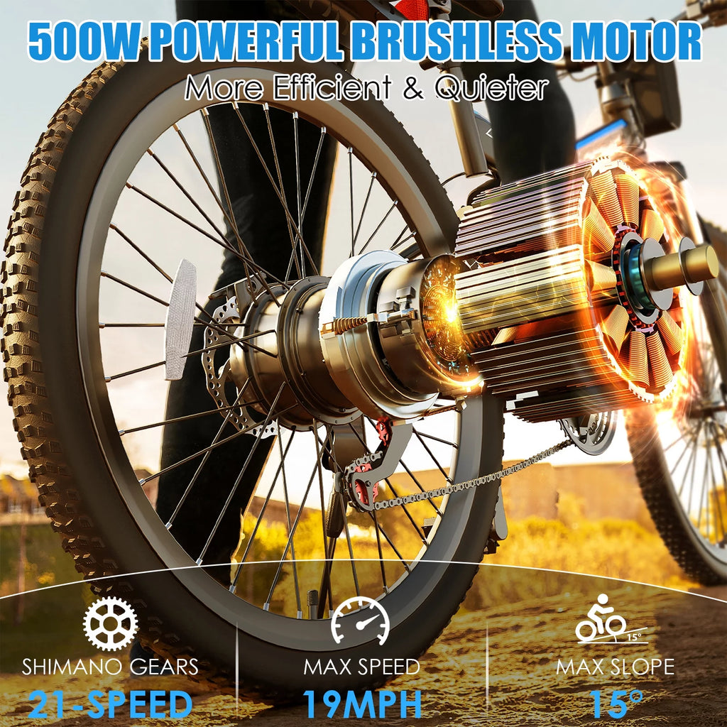 26 In. Folding Electric Bike 500W 21 Speed 48V W47478
