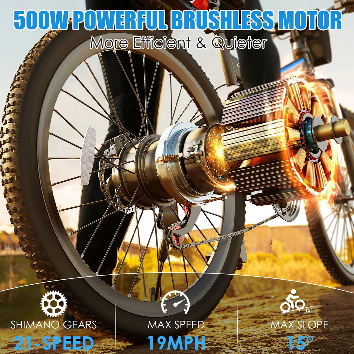 26 In. Folding Electric Bike 500W 21 Speed 48V W47478