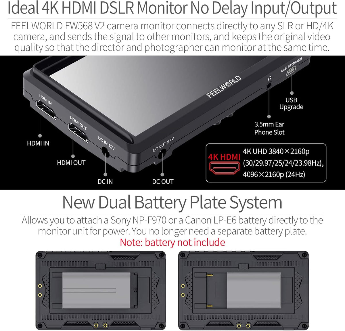 5.5 Inch 4k HDMI Camera Field Monitor with Sunshade and Tilt Arm Mount K38790