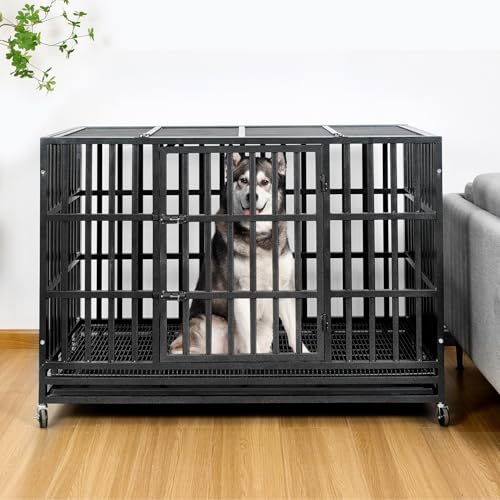 48 Inch Heavy Duty Steel Dog Crate with Wheels and Removable Tray C71748