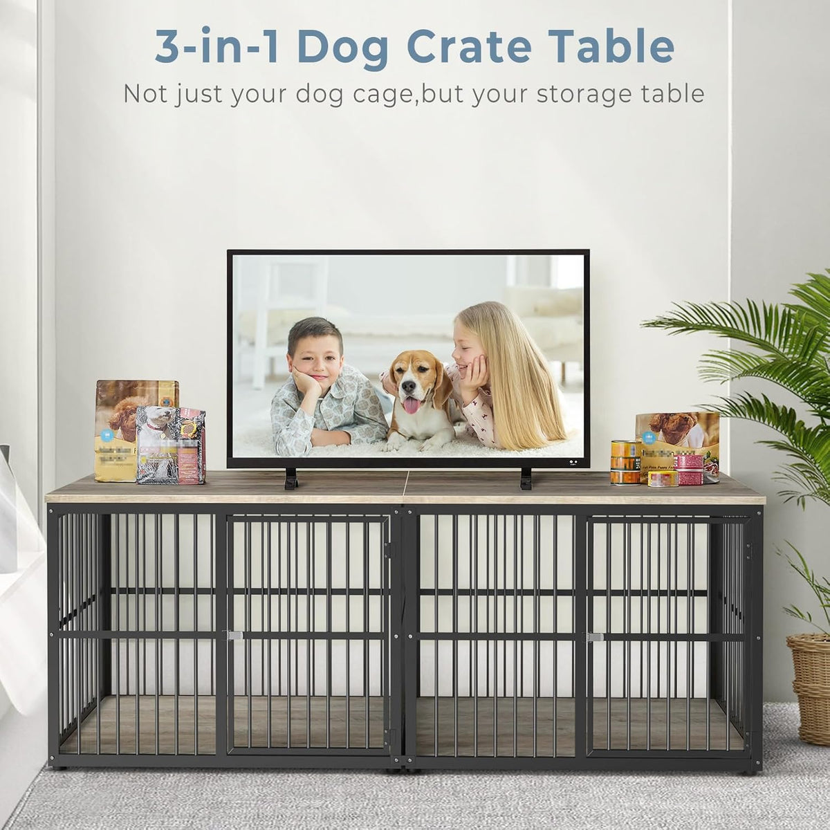Dog Crate Furniture Large Breed TV Stand with Double Rooms Wooden Dog Kennel with Removable Divider H8478
