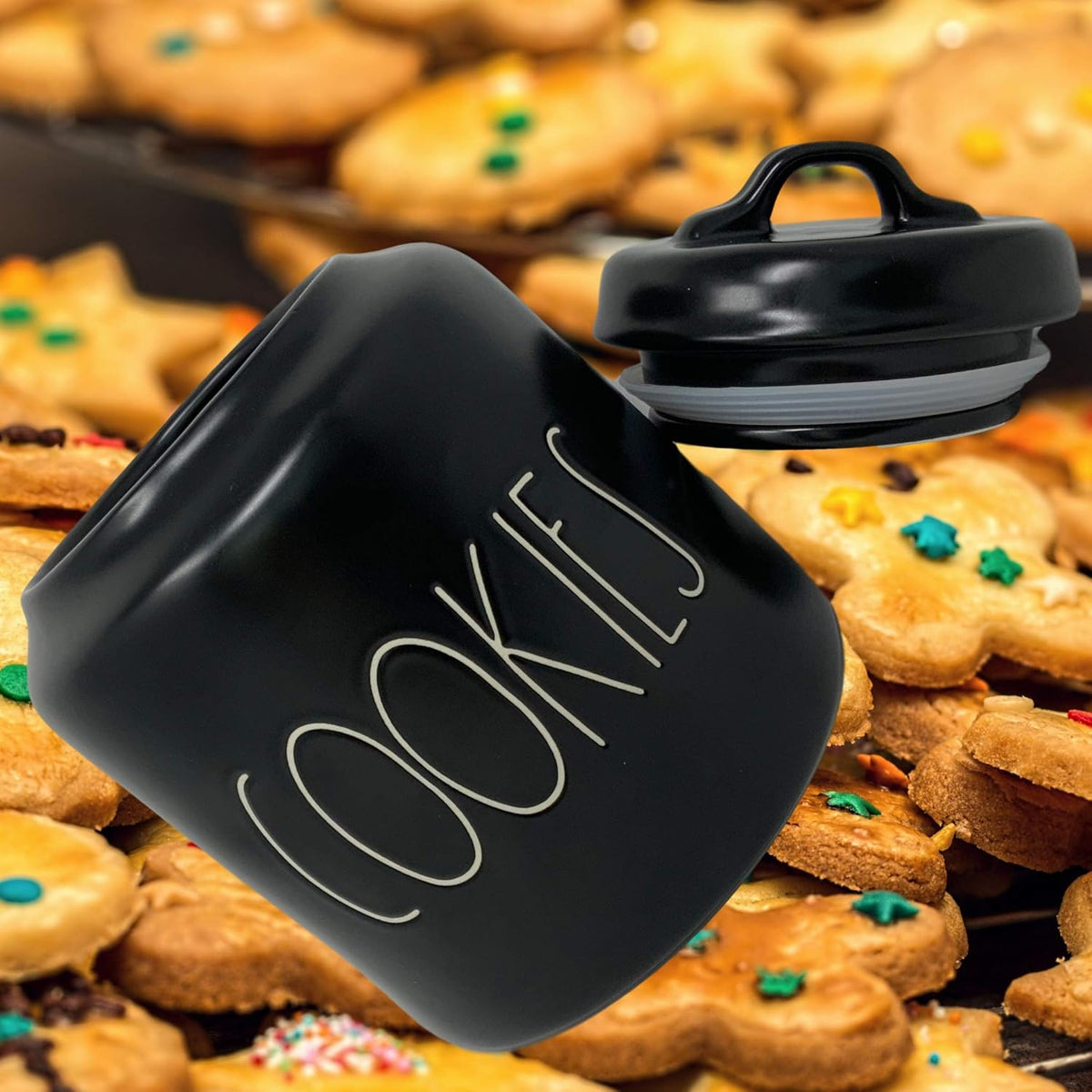 Black Cookie Canister with White Letters, Pack of 2 V42757