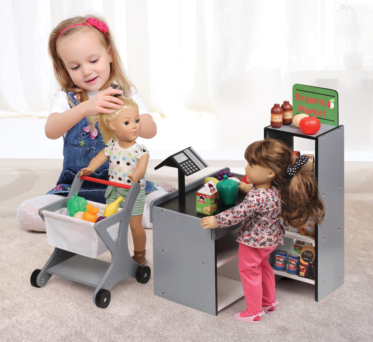 Doll Playset with Shopping Cart and Pretend Food V3816