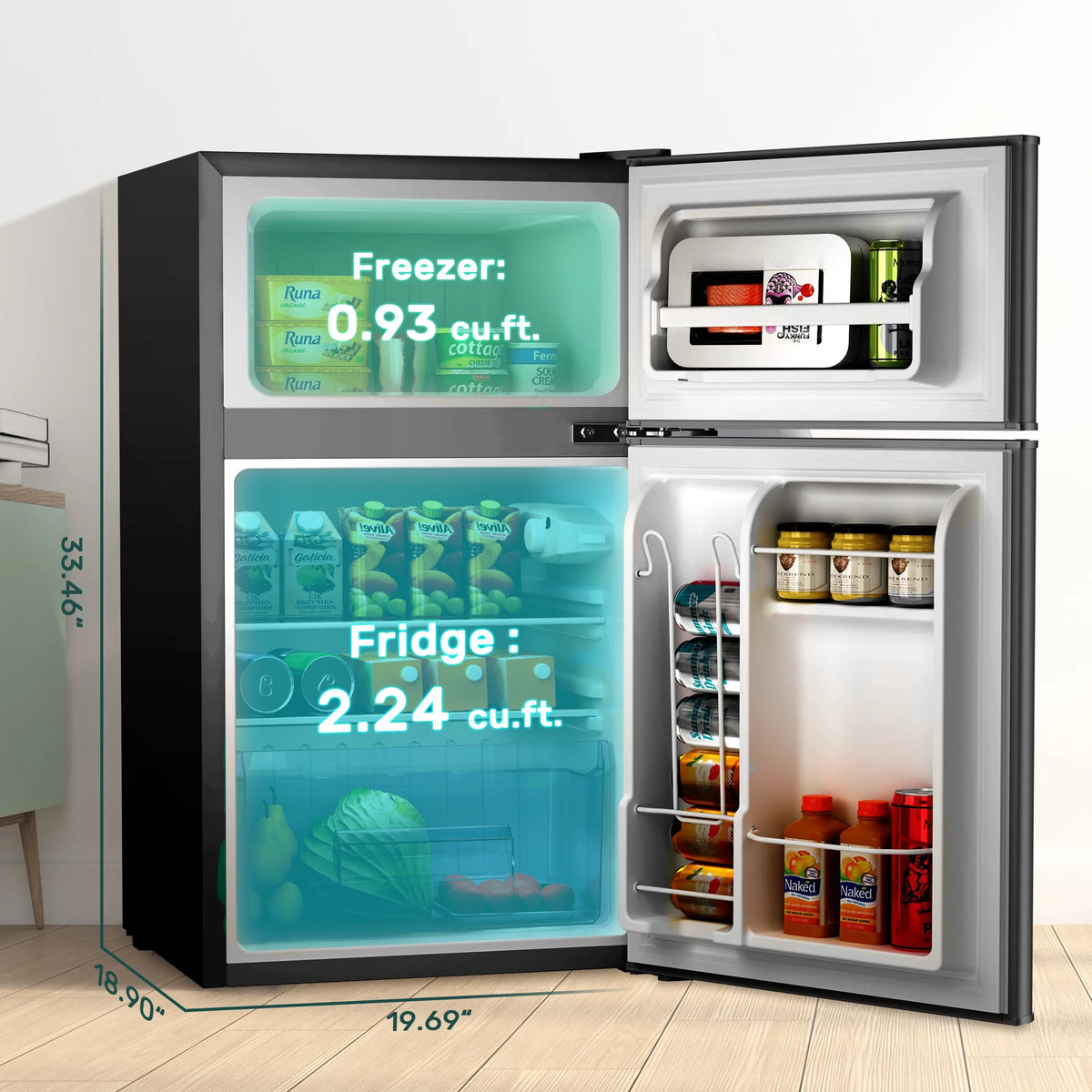 Mini Refrigerator 3.2Cu.Ft Compact Fridge 2-Double Doors with a Freezer X818992