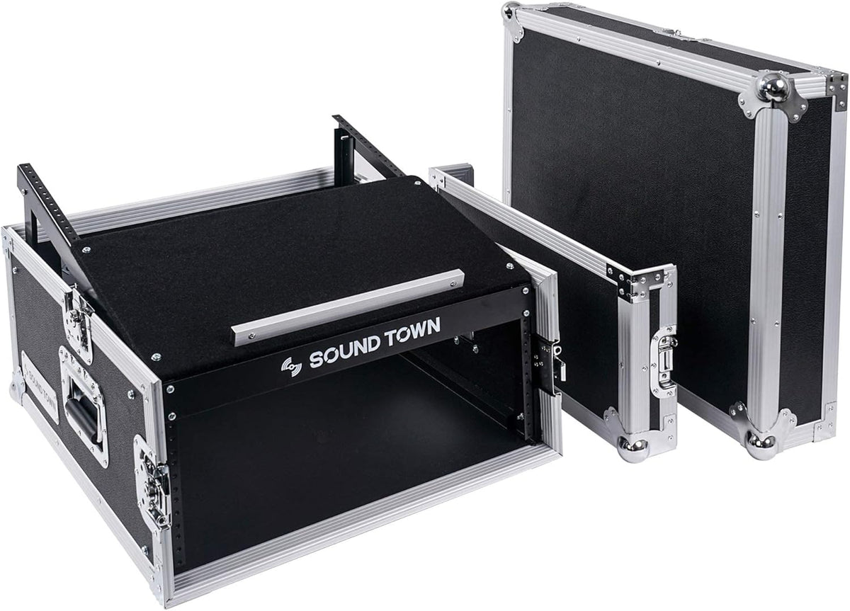 4U PA DJ Rack Road Case with 11U Slant Mixer Top, 20’’ Rackable Depth, 4-Space Size V7349