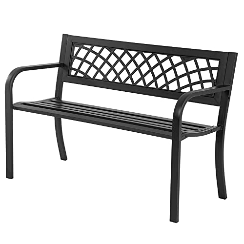 Black Iron Steel Patio Bench with Mesh Pattern M646480