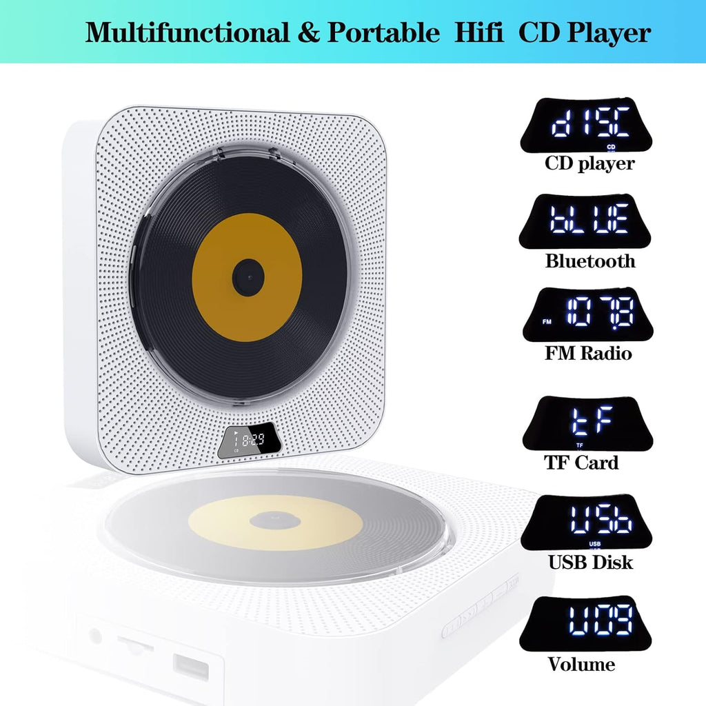 Portable CD Player with Bluetooth, FM Radio, Built-in Speakers, USB Port, AUX Input, LCD Display, Pack of 2 O3669