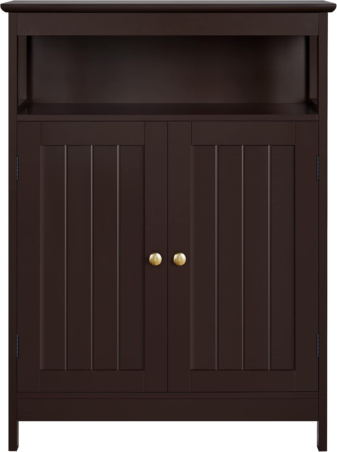 White Wooden Bathroom Floor Cabinet with Double Doors and Adjustable Shelves H52667