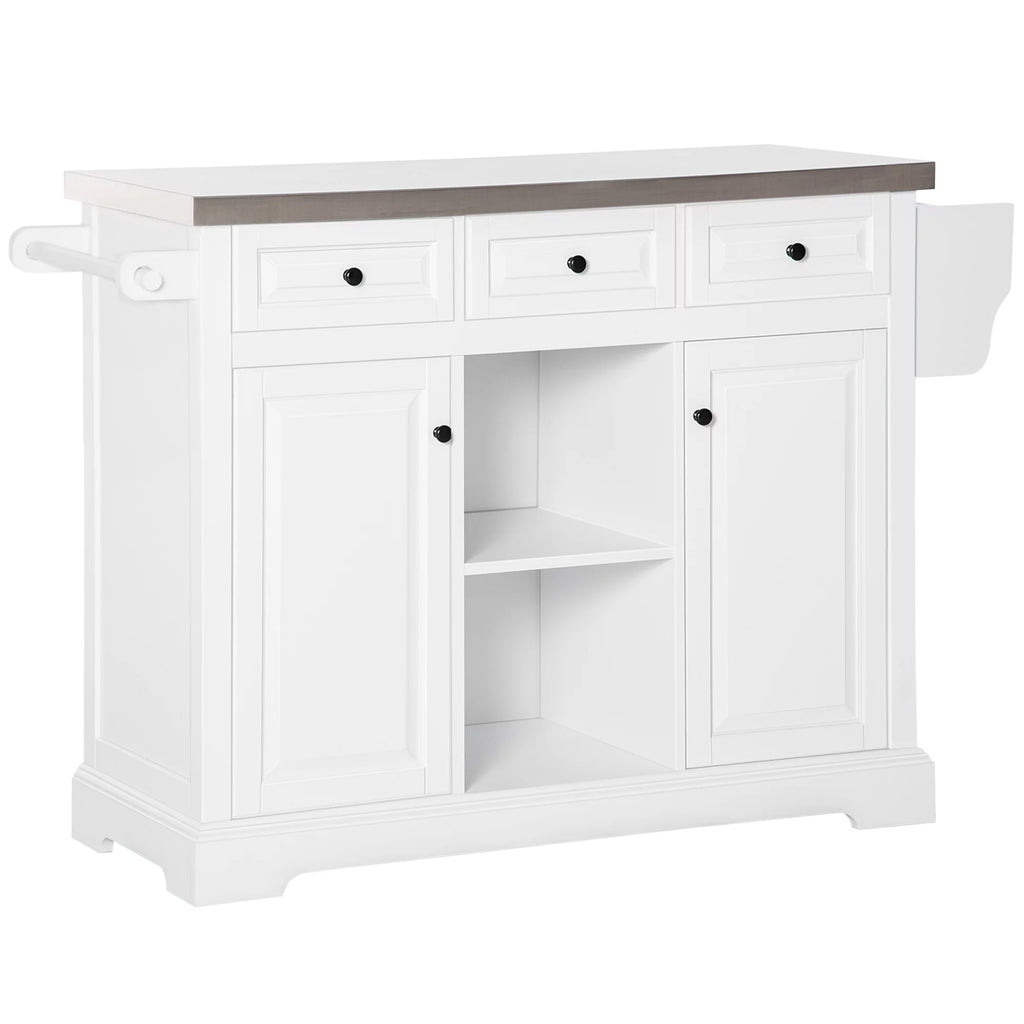 White Pine Wood Stainless Steel Rolling Kitchen Island Cart Y10892