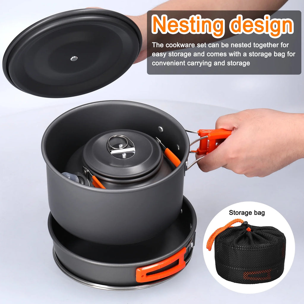 Aluminum Alloy Camping Cookware Set with Pot Frying Pan Kettle Cups E37203