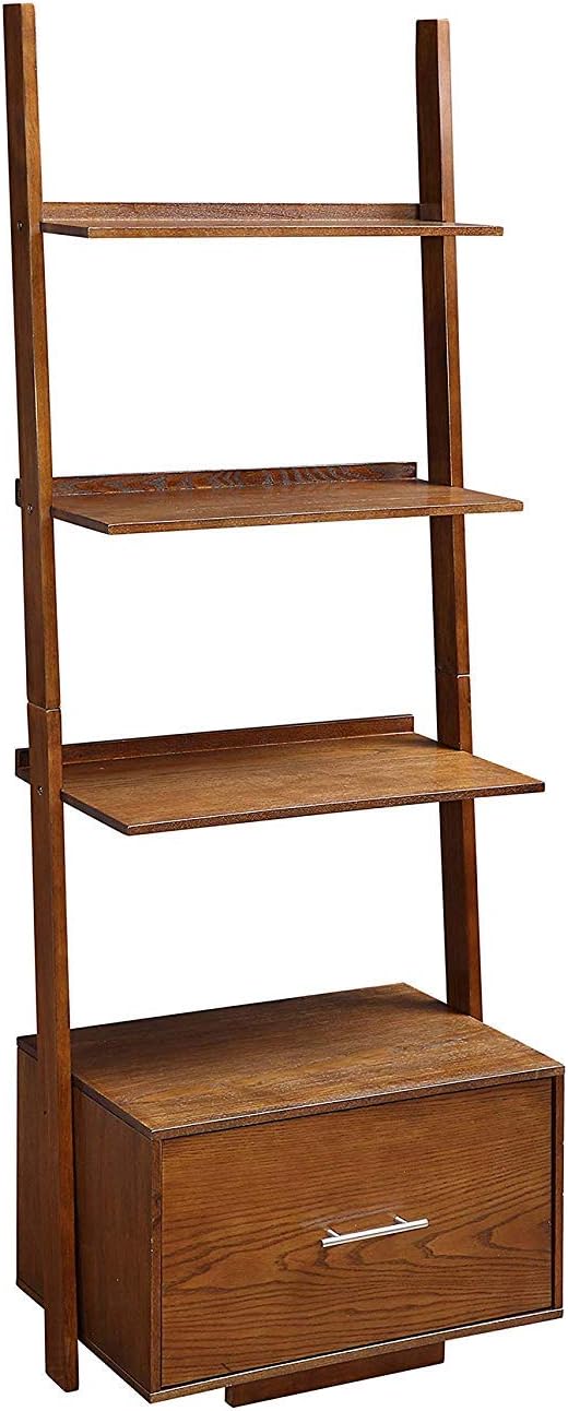 Black Ladder Bookcase with File Drawer D862261