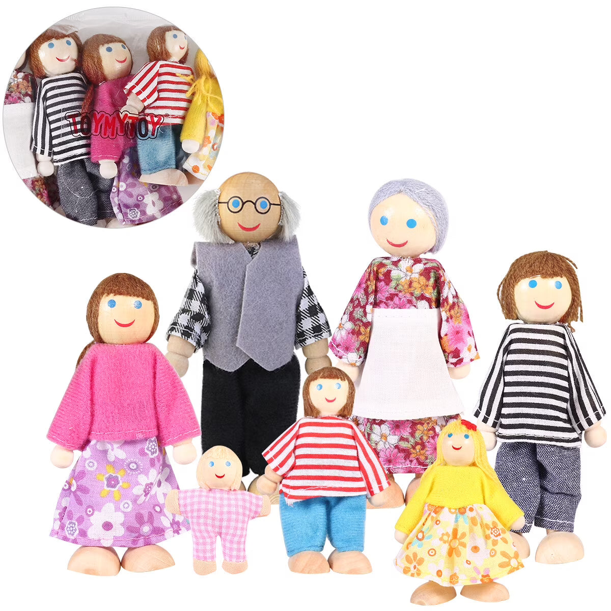 7 Pieces Wooden Dollhouse Family Set Mini People Figures F2050