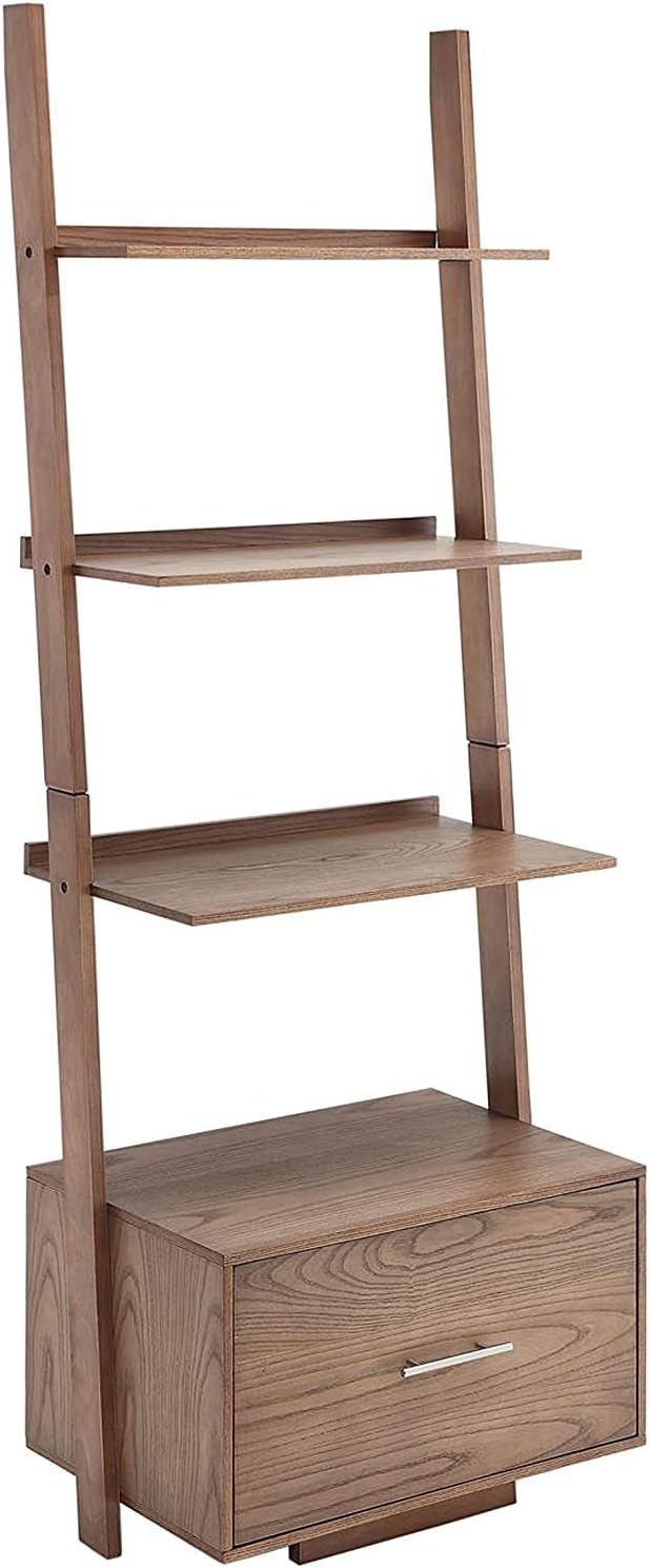 Black Ladder Bookcase with File Drawer D862261