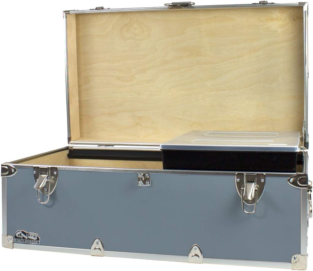 Gray Footlocker Storage Chest with Organizer Tray P1297