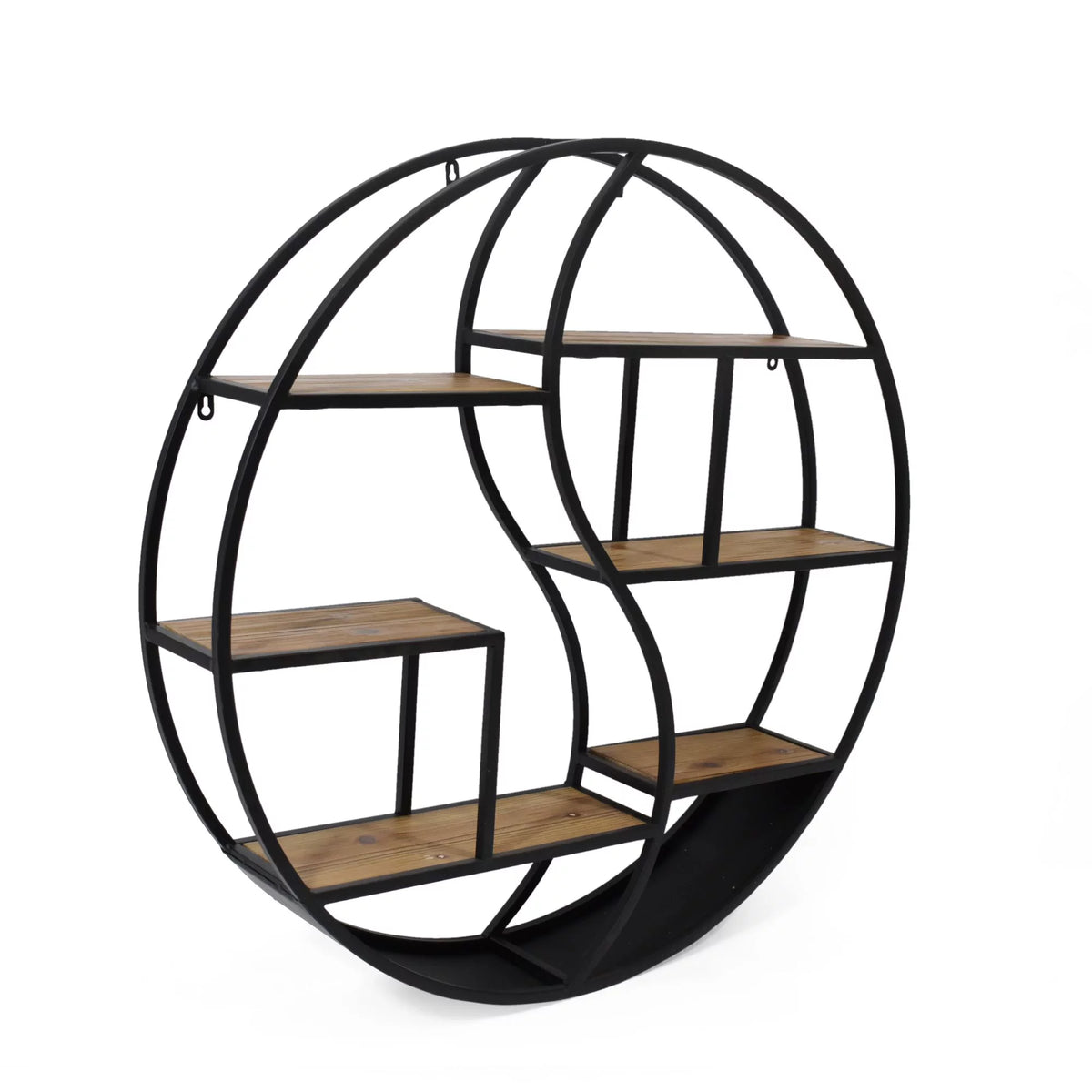Brown and Black Contemporary Round Hanging Wall Shelf O523
