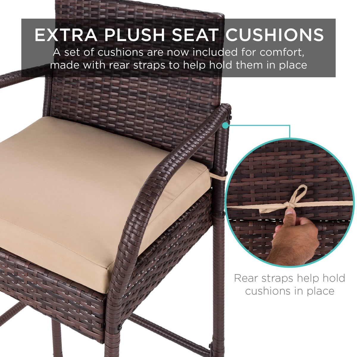 Set of 2 Outdoor Wicker Bar Stools with Cushion F6657