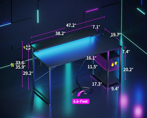 40 Inch Pink Gaming Desk with Shelves W363