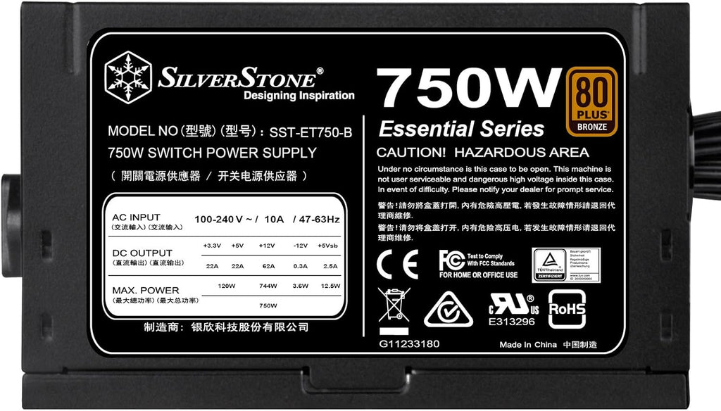 80 Plus Bronze 750 Watt Computer Power Supply with Black Cables B5086