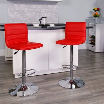 Red Swivel Adjustable Height Bar Stool H7874