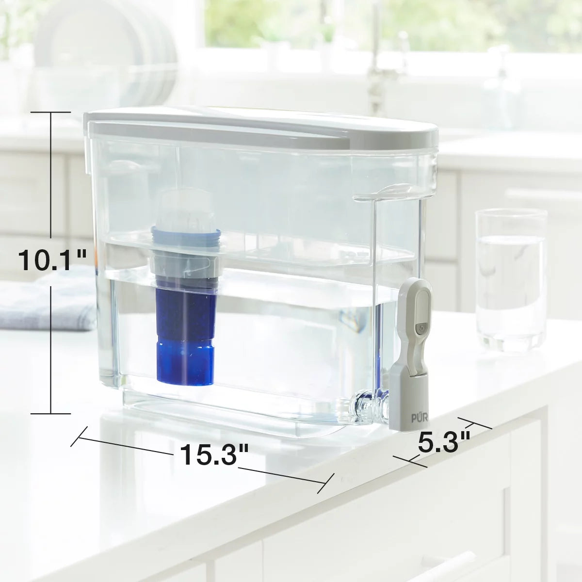 30 Cup Water Filter Dispenser with Filter, Dishwasher Safe, White J1503