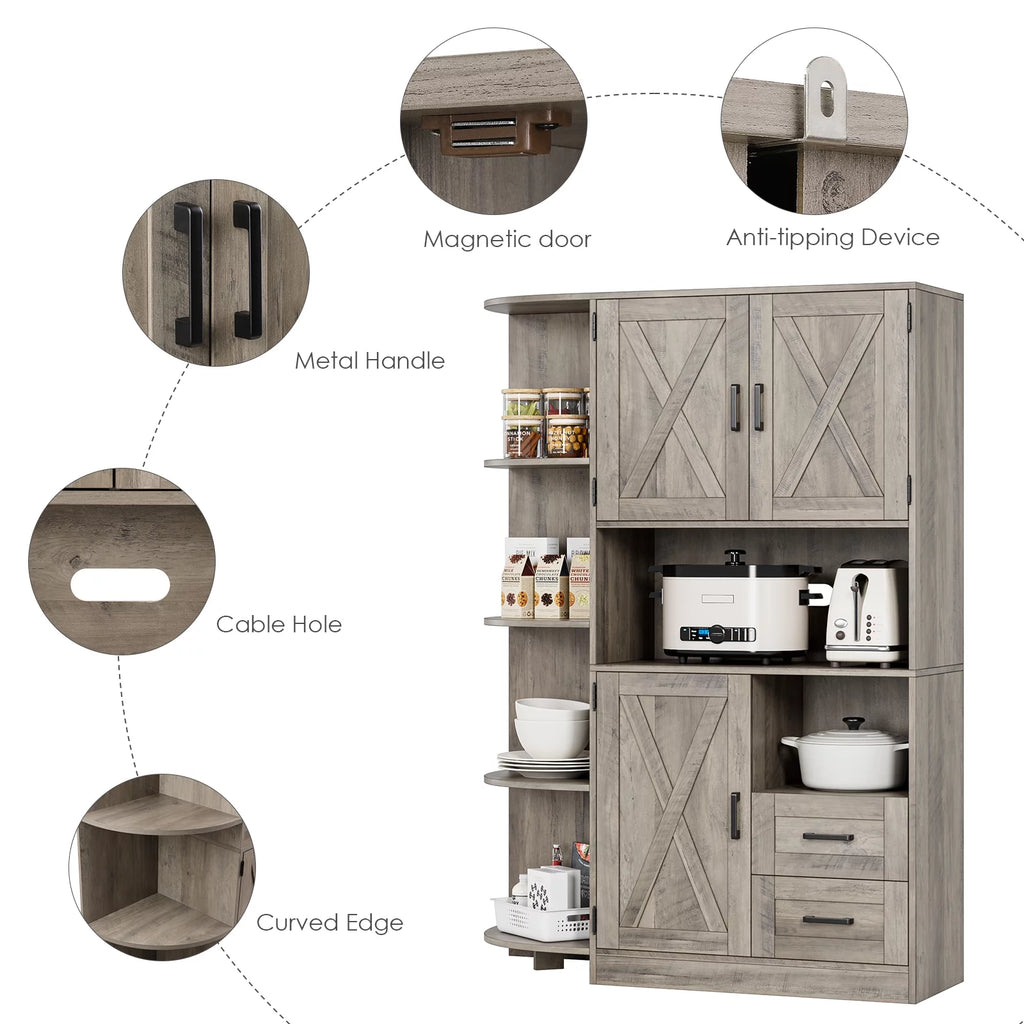 Large Kitchen Pantry with Adjustable Shelves, Tall Storage Cabinet, Wash Gray Q443576