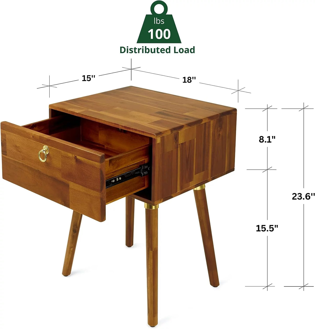 Solid Acacia Wood Nightstand L747651