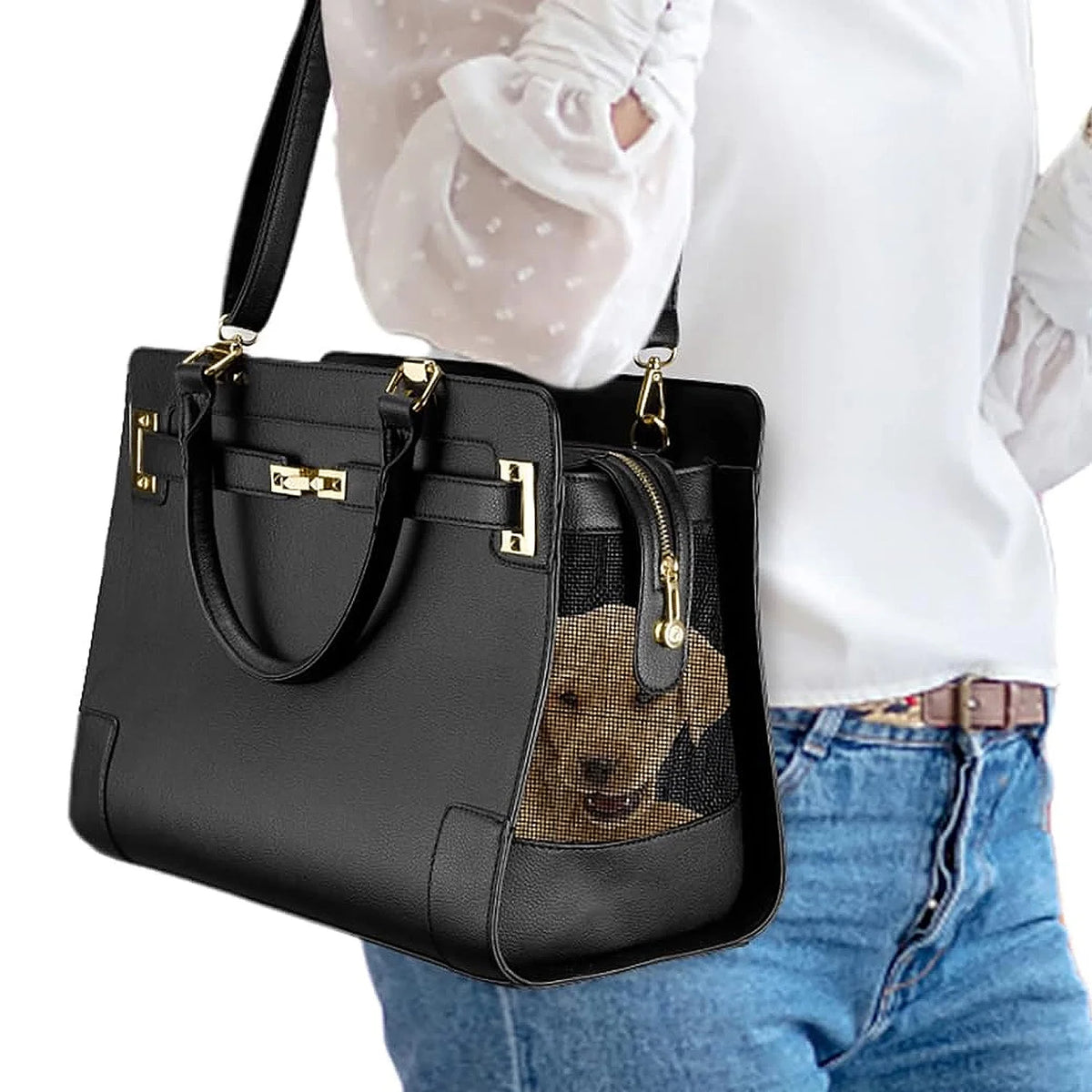 Black Soft-Sided Leather Pet Carrier H89210
