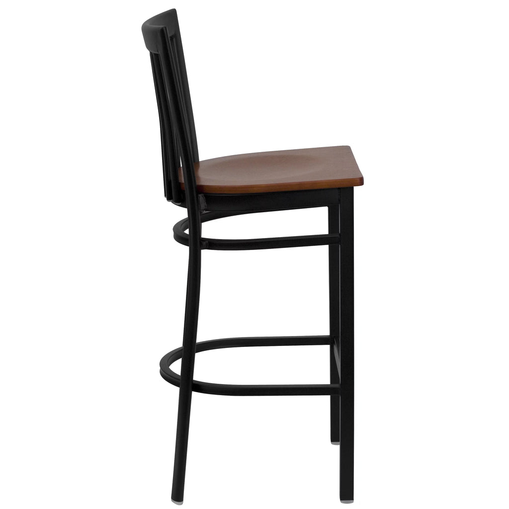 Black Metal Barstool with Cherry Wood Seat A523