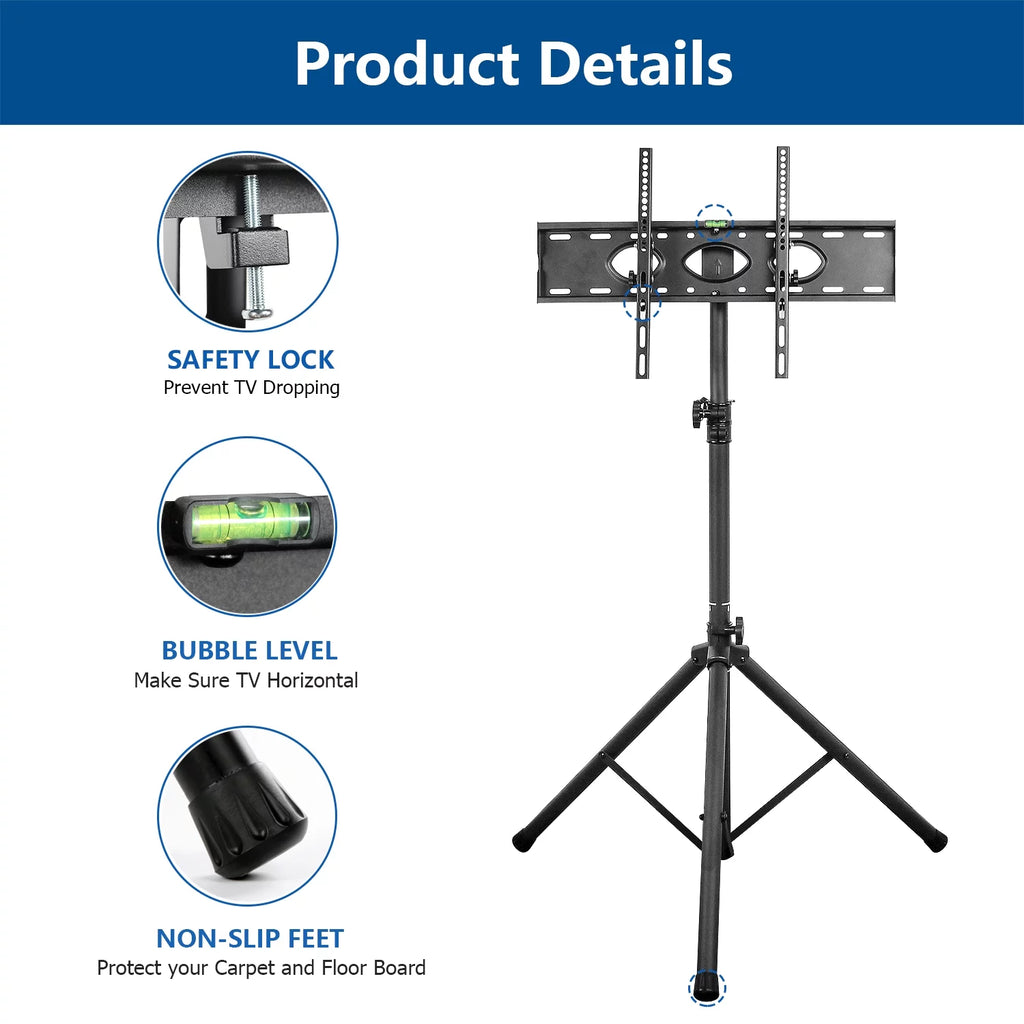 Black Portable Tripod TV Stand up to 75 inch W7320