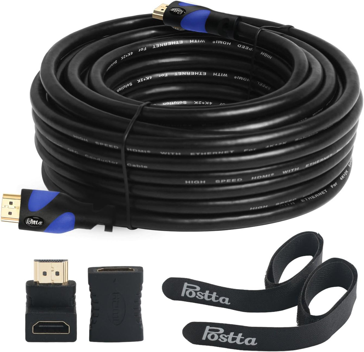 100 Feet HDMI 2.0V Cable with 2 Piece Cable Ties and 2 Piece HDMI Adapters C98936