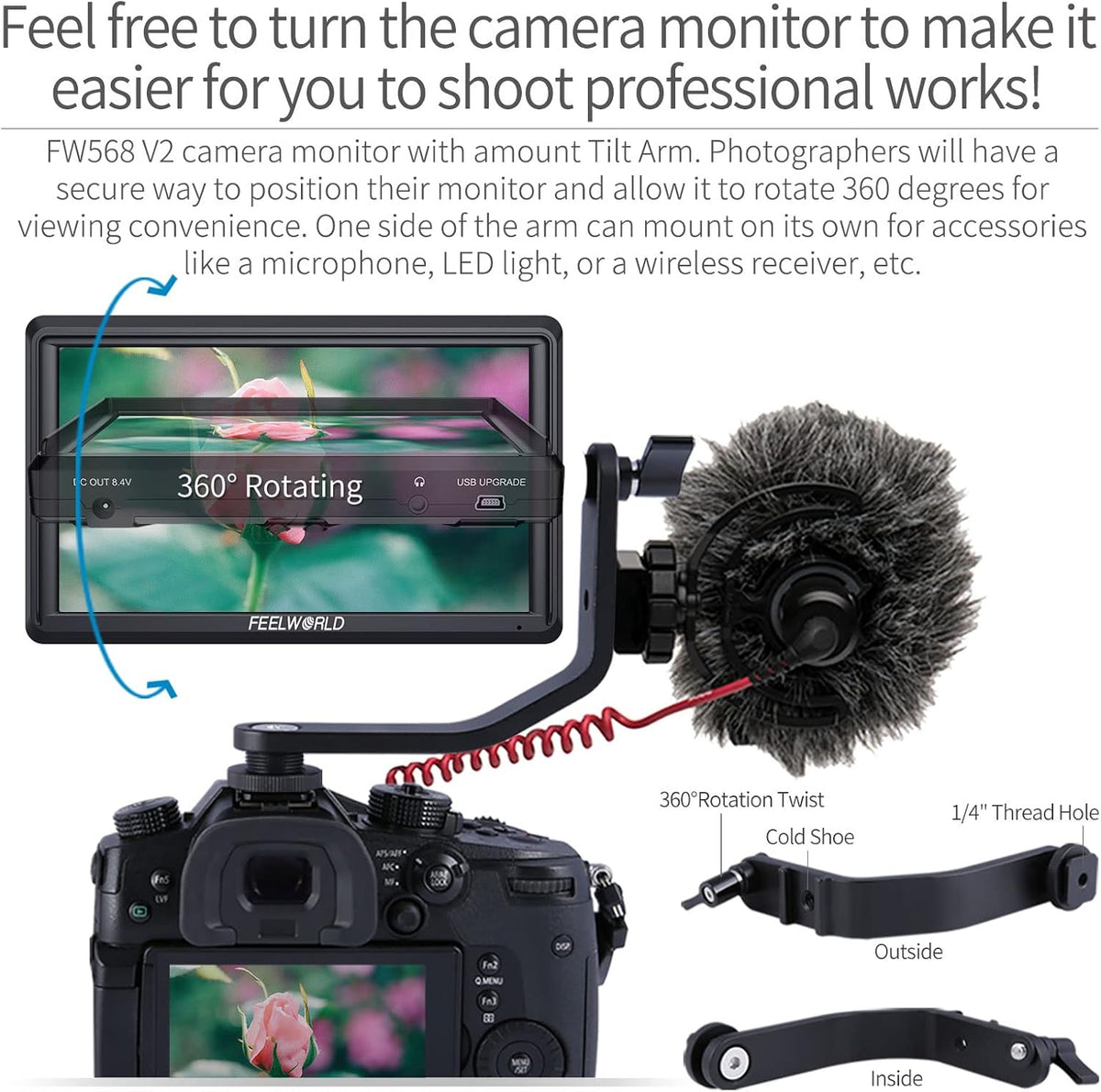 5.5 Inch 4k HDMI Camera Field Monitor with Sunshade and Tilt Arm Mount K38790