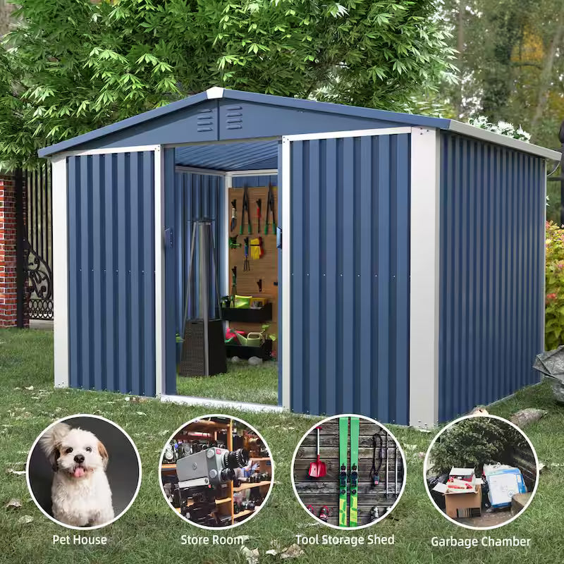Blue Metal Outdoor Storage Shed with Air Vents U782795