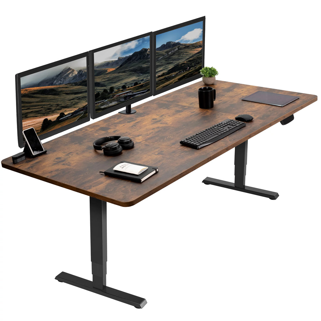 Electric 71”x36” Stand Up Desk, Rustic Vintage Brown Table Top, Black Frame H118919
