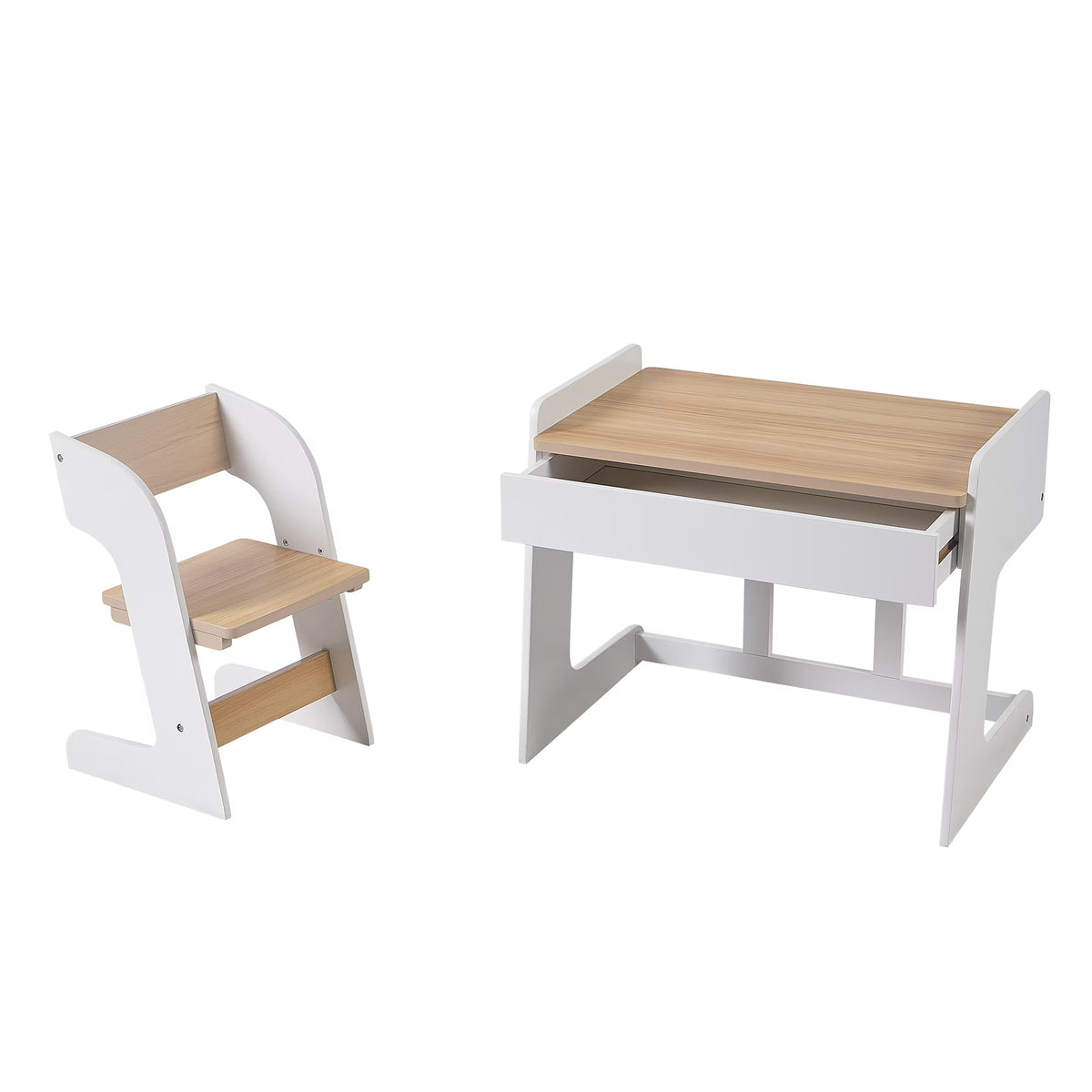 White & Natural Wooden Kids Table and Chair Set, 2 Piece P190