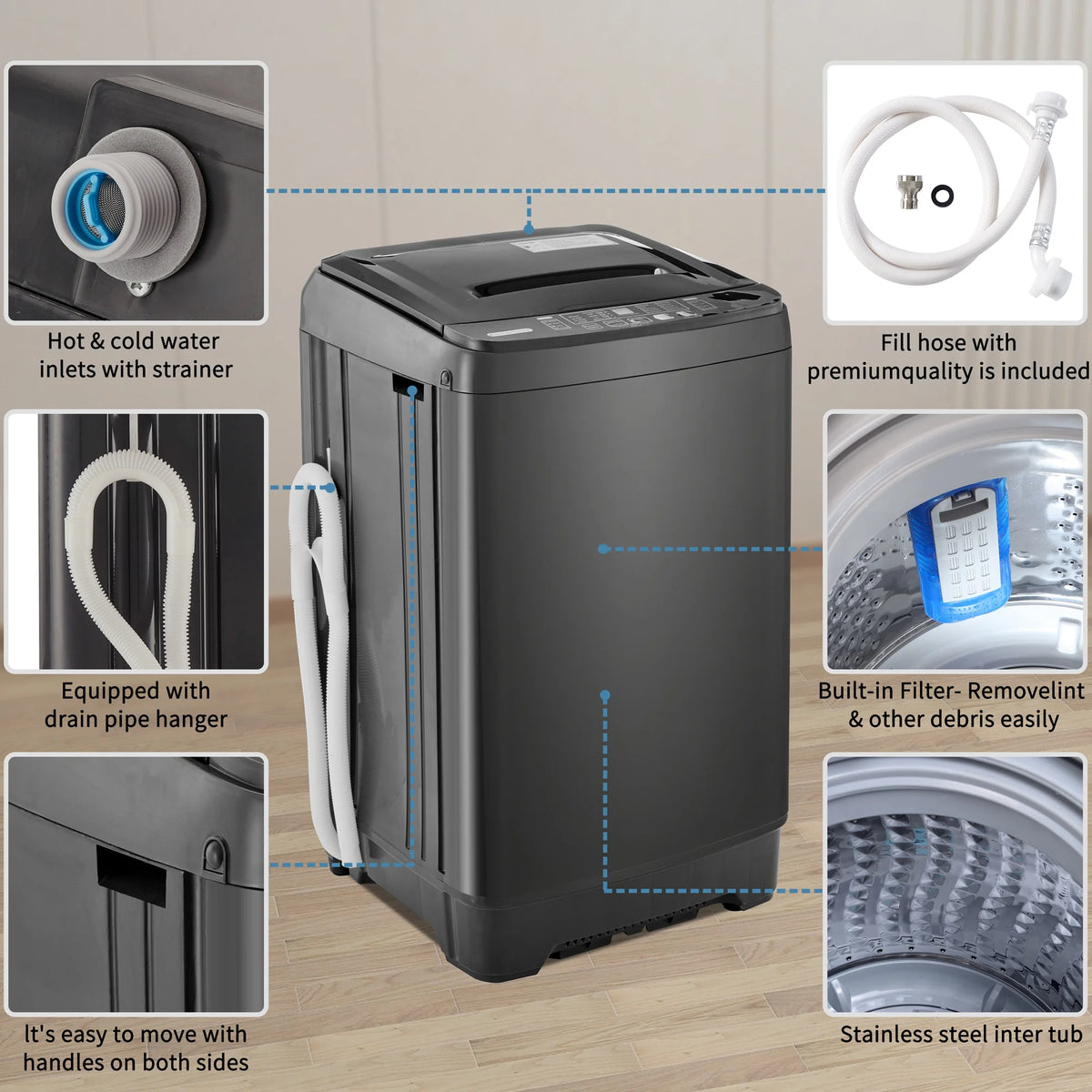 Portable Automatic Washer Machine with Drain Pump 17.6 Pounds R35950